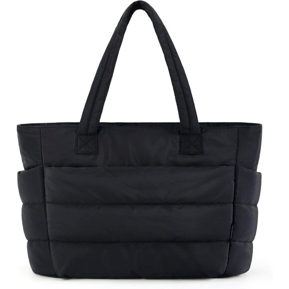 Handbags - Women Black Lightweight Puffy Tote Bag for Travel Beach Gym With Multi-pocket